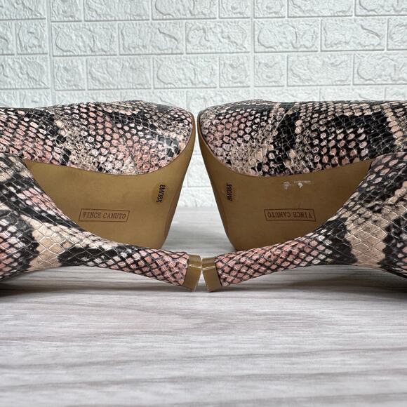 Vince Camuto Aparla Pumps WMNS 8M Pink Black Snakeskin Leather Stiletto Pointed - Picture 7 of 12